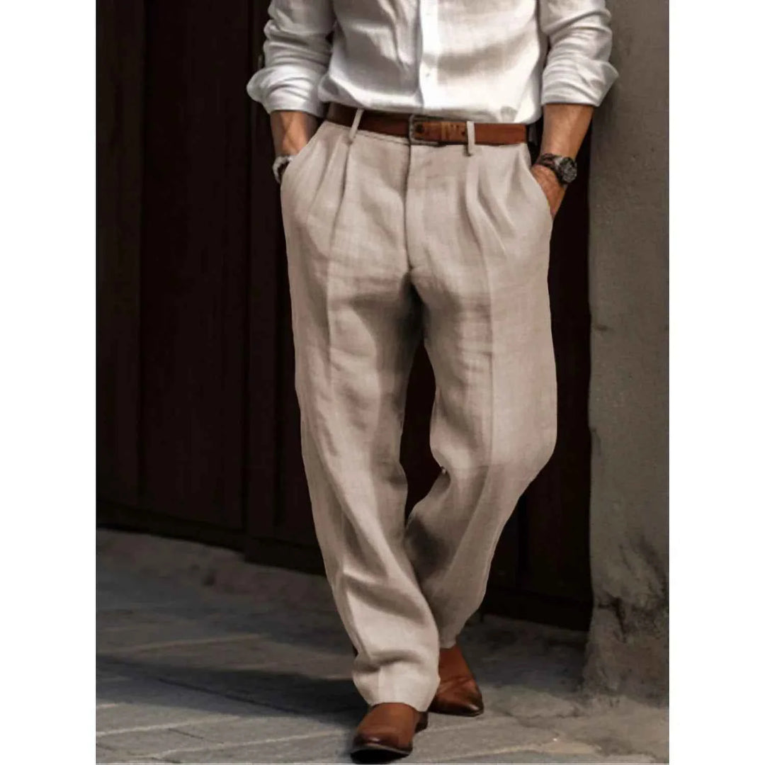Men's Loose Fit Pleated Trousers – Double Pleat Comfort Beige