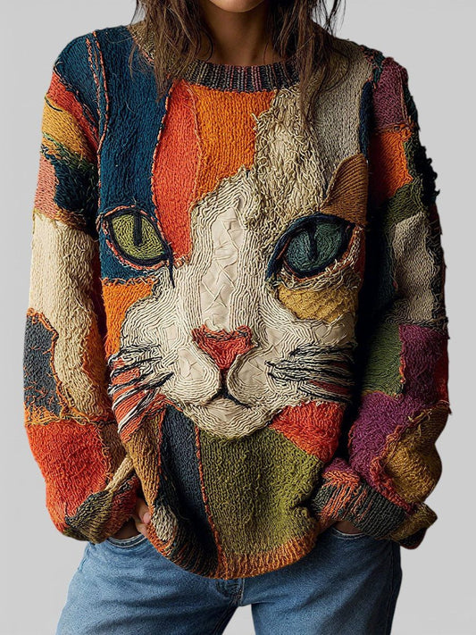 Women's Acrylic Oversized Textured Knit Colorblock Sweater Multicolor