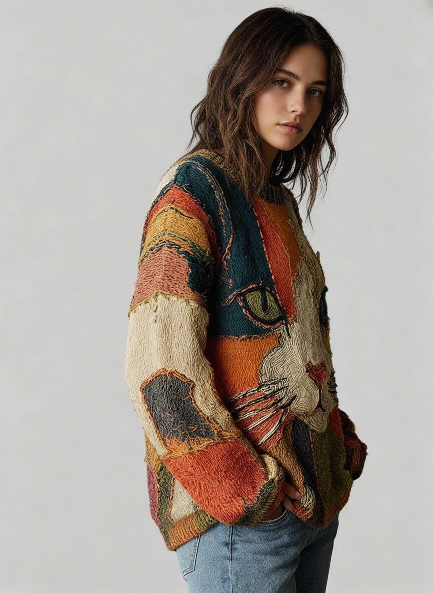 Women's Acrylic Oversized Textured Knit Colorblock Sweater
