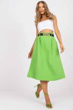 Women's High Waist Green Midi Skirt L