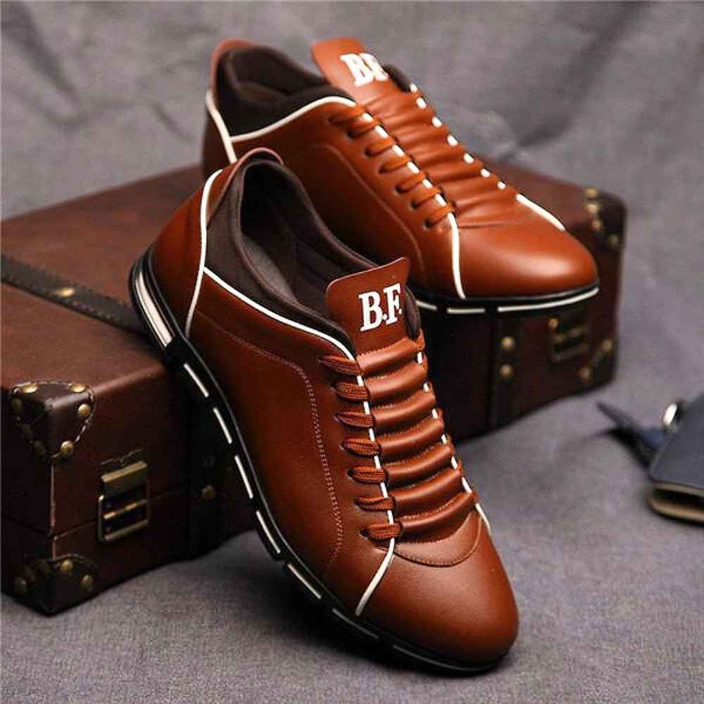 Men's Casual Lace-Up Sneakers with Decorative Stitching | Stylish Footwear Brown