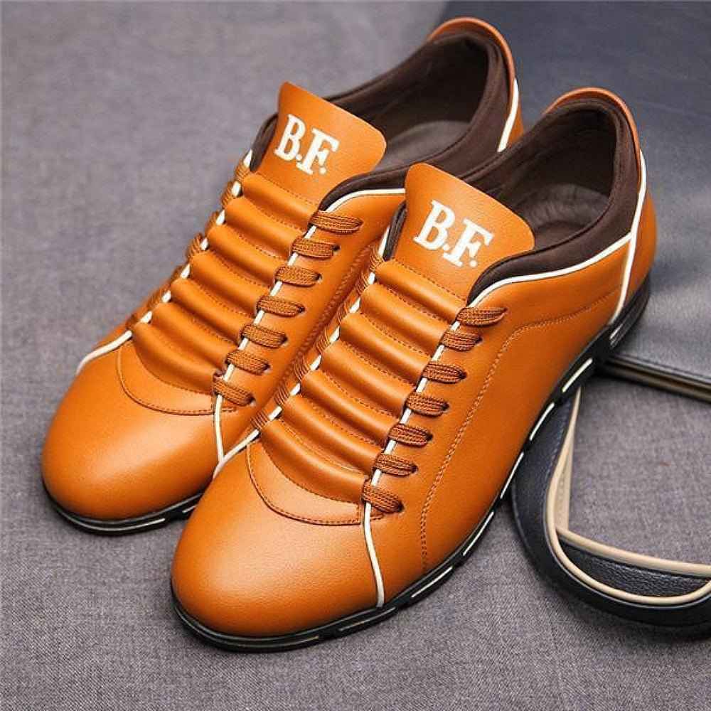 Men's Casual Lace-Up Sneakers with Decorative Stitching | Stylish Footwear Orange