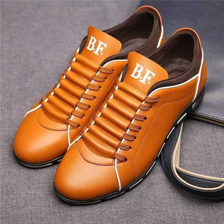 Men's Casual Lace-Up Sneakers with Decorative Stitching | Stylish Footwear Orange