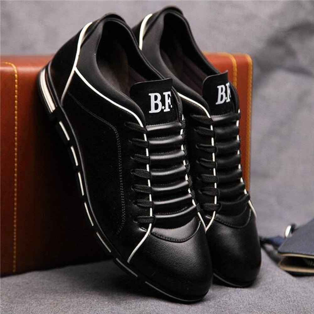 Men's Casual Lace-Up Sneakers with Decorative Stitching | Stylish Footwear Black
