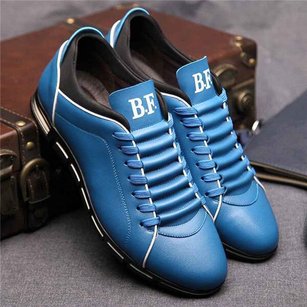 Men's Casual Lace-Up Sneakers with Decorative Stitching | Stylish Footwear Blue