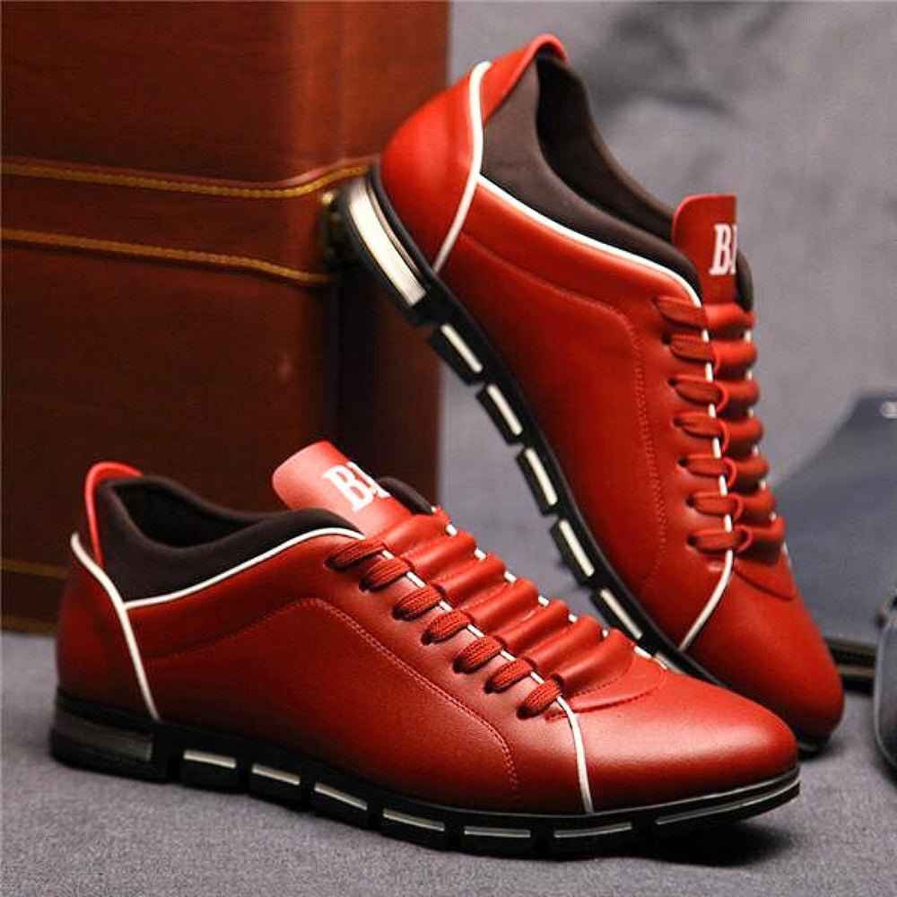 Men's Casual Lace-Up Sneakers with Decorative Stitching | Stylish Footwear Red