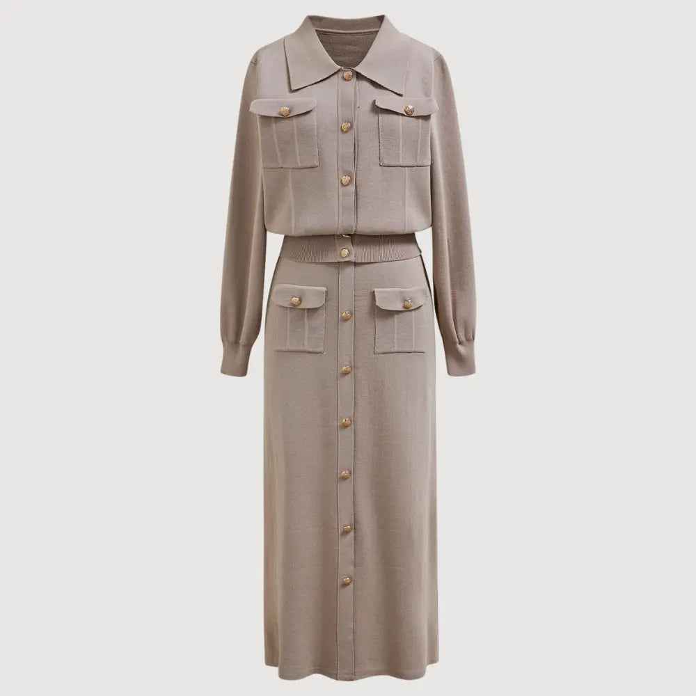 Women's Elegant Knit Two-Piece Set Khaki One-Size