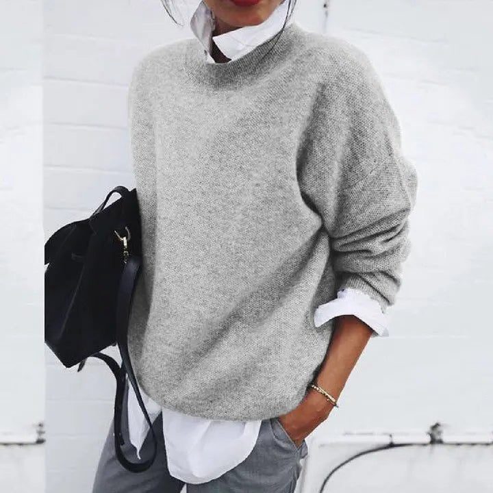 Women's Knit Crew Neck Sweater Gray
