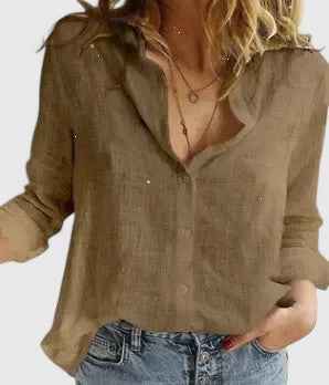 Women's Relaxed Button-Up Blouse Brown