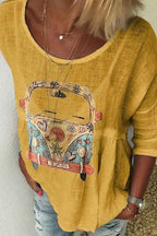 Women's Bohemian Print Shirt – Relaxed Fit – Round Neck – Half Sleeve Yellow