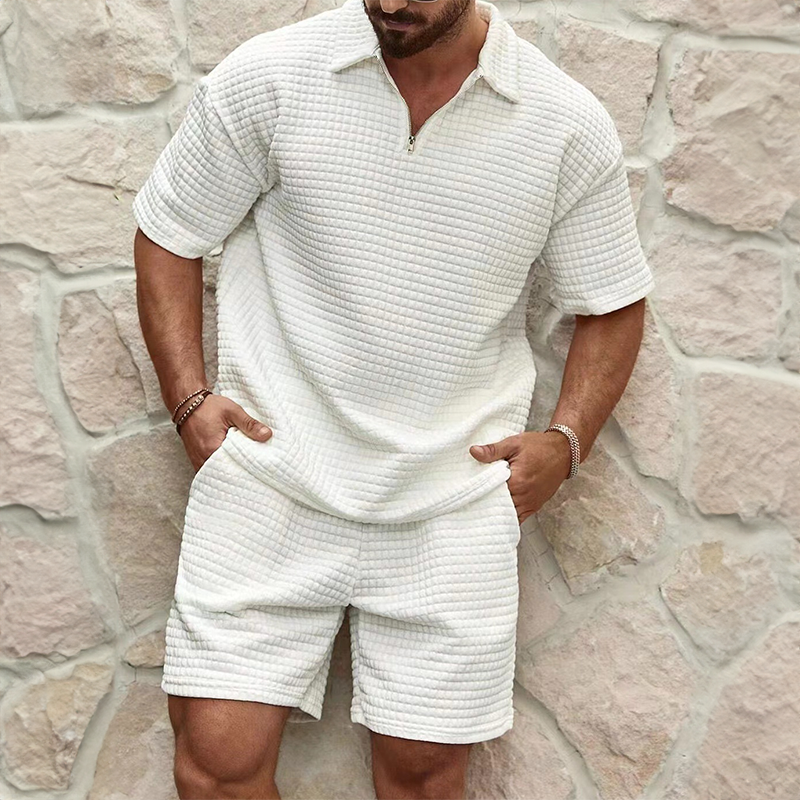 Men's Stylish Waffle Tracksuit Set White