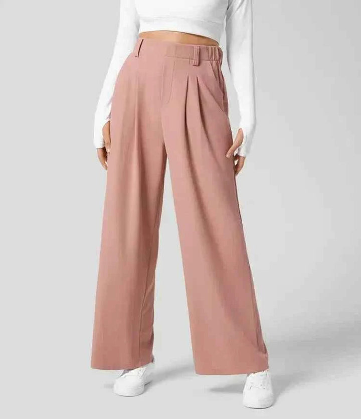 Women's Summer Straight Cut Trousers with Pockets Pink