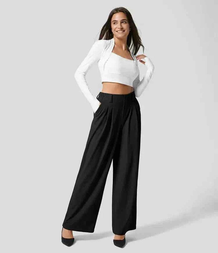 Women's Summer Straight Cut Trousers with Pockets Black