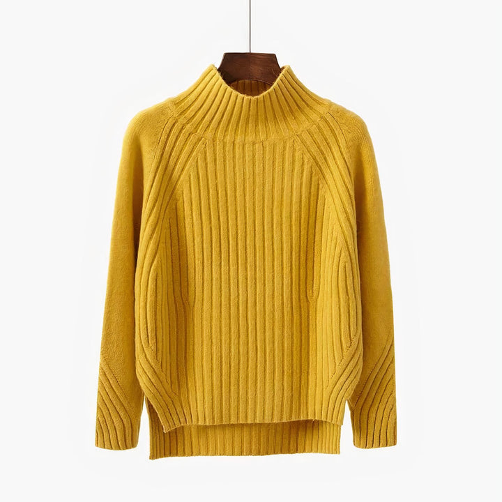 Women's Ribbed Knit Crew Neck Sweater Yellow