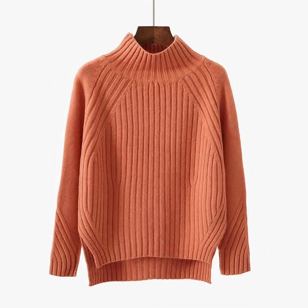 Women's Ribbed Knit Crew Neck Sweater Orange
