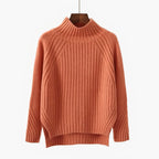 Women's Acrylic Crewneck Relaxed Fit Ribbed Cuffs Sweater Orange