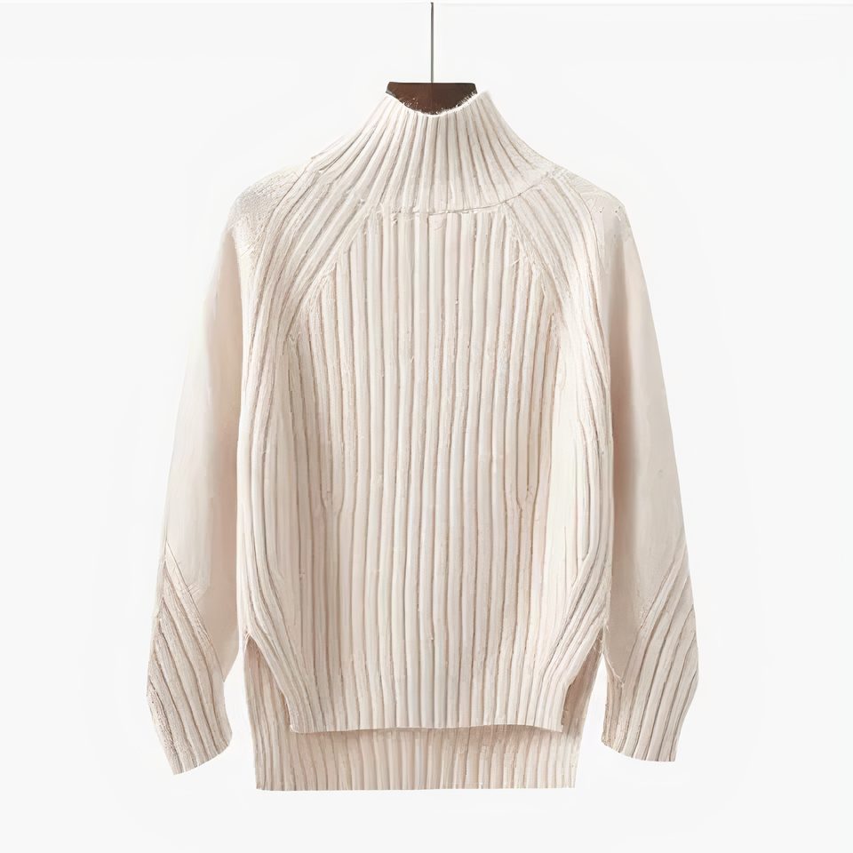 Women's Ribbed Knit Crew Neck Sweater White