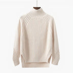 Women's Acrylic Crewneck Relaxed Fit Ribbed Cuffs Sweater White