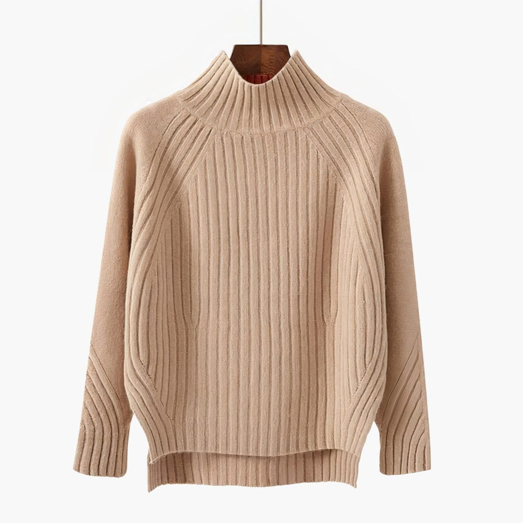 Women's Acrylic Crewneck Relaxed Fit Ribbed Cuffs Sweater Beige