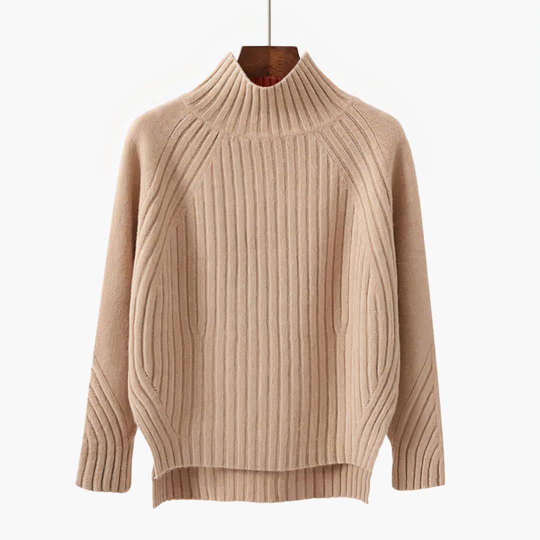 Women's Ribbed Knit Crew Neck Sweater Beige