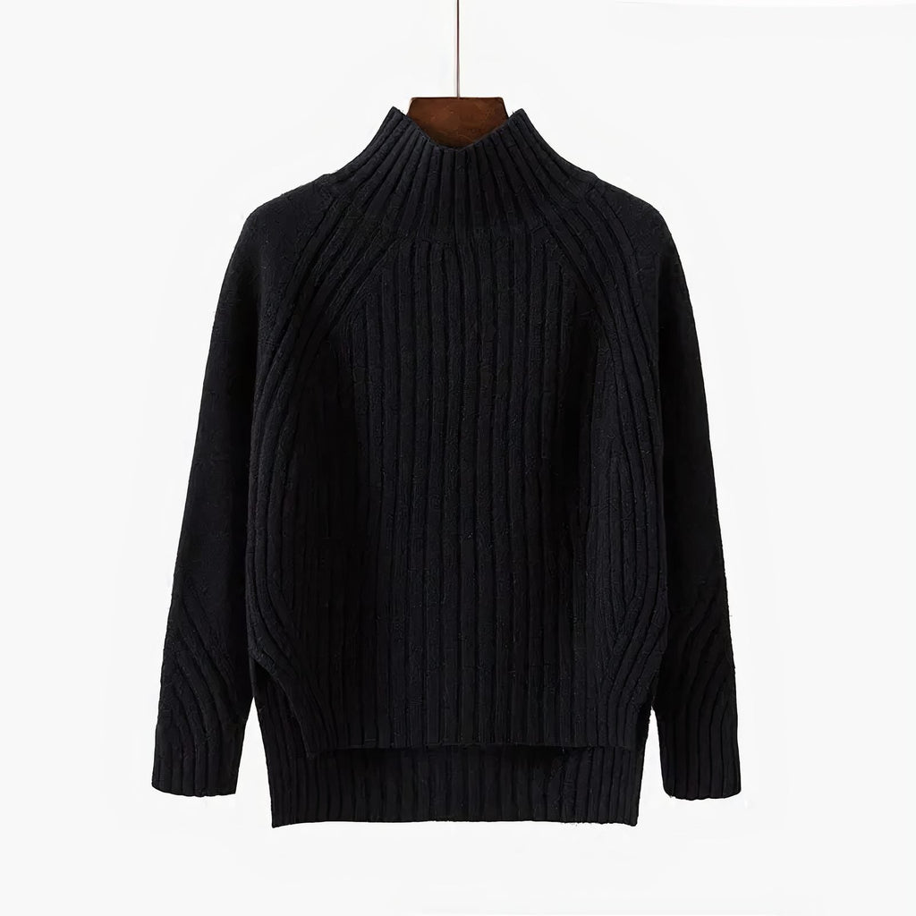 Women's Acrylic Crewneck Relaxed Fit Ribbed Cuffs Sweater Black