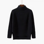 Women's Acrylic Crewneck Relaxed Fit Ribbed Cuffs Sweater Black