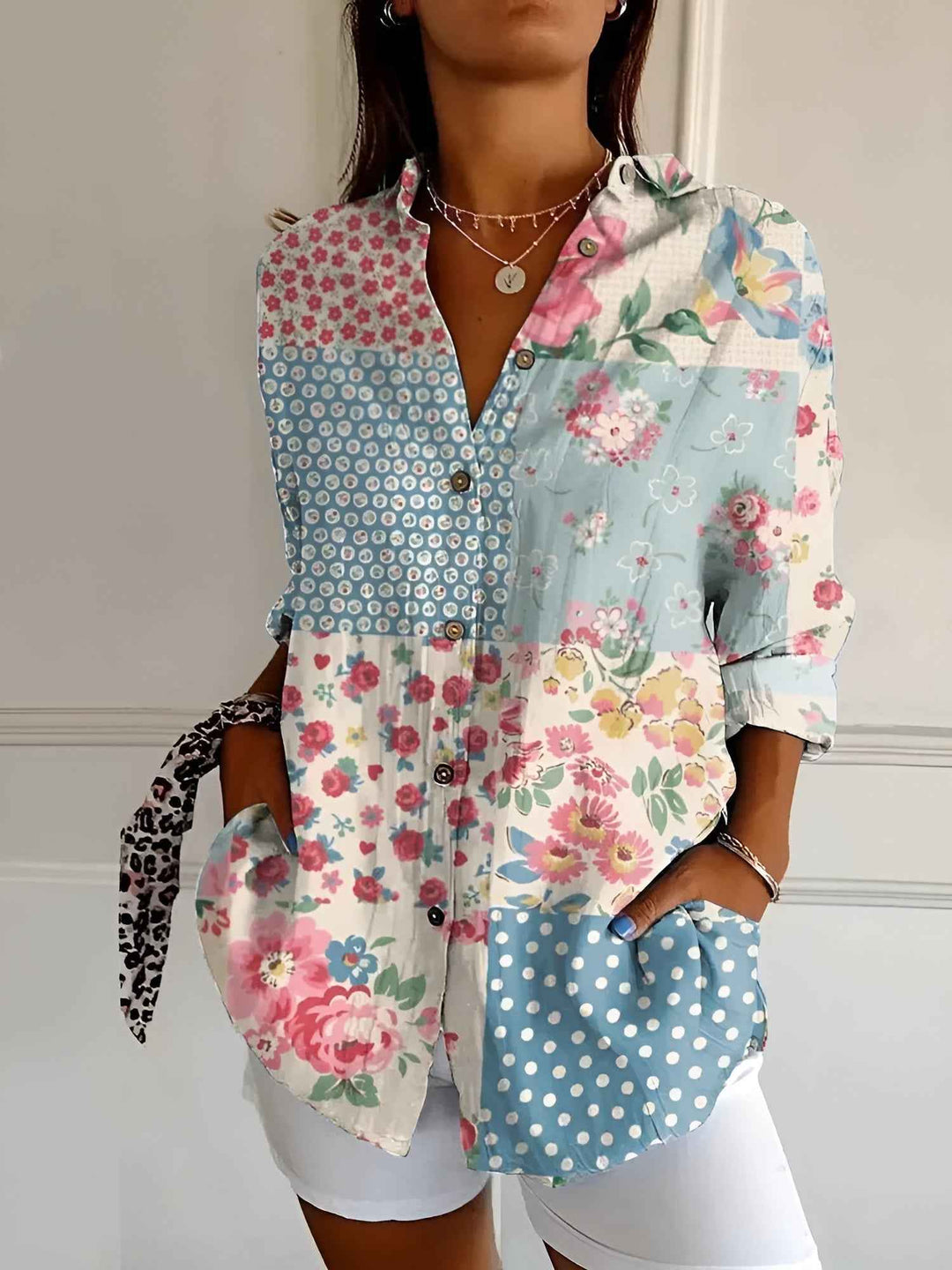 Women's Stylish Printed Button-Down Top