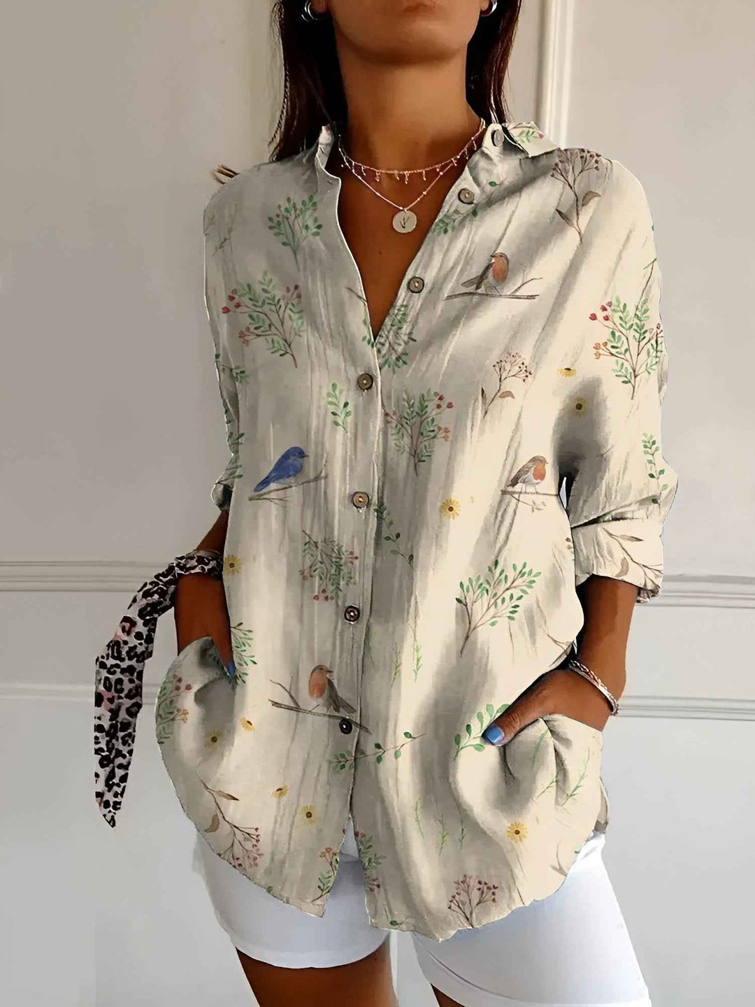Women's Stylish Printed Button-Down Top