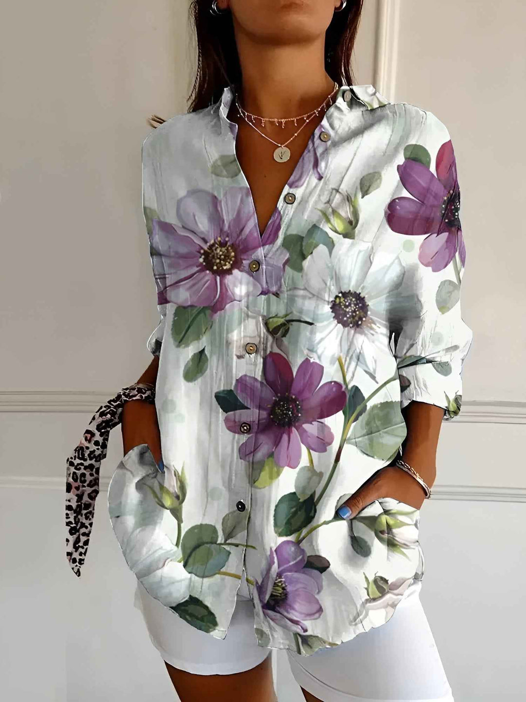 Women's Stylish Printed Button-Down Top