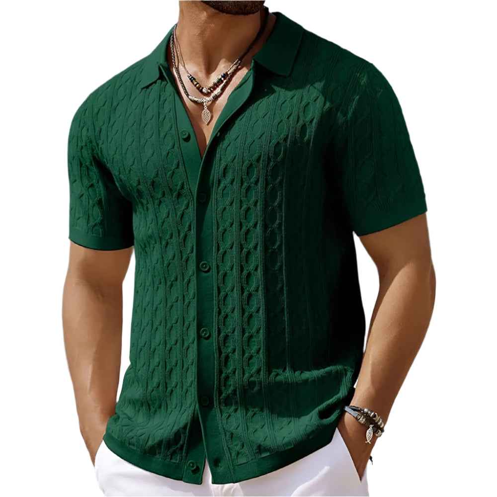Men's Retro Jacquard Knit Polo - Stylish and Comfortable Green