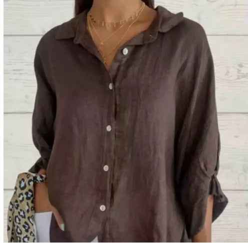 Women's Relaxed Fit Long Sleeve Blouse – Breathable Natural Fabric Green