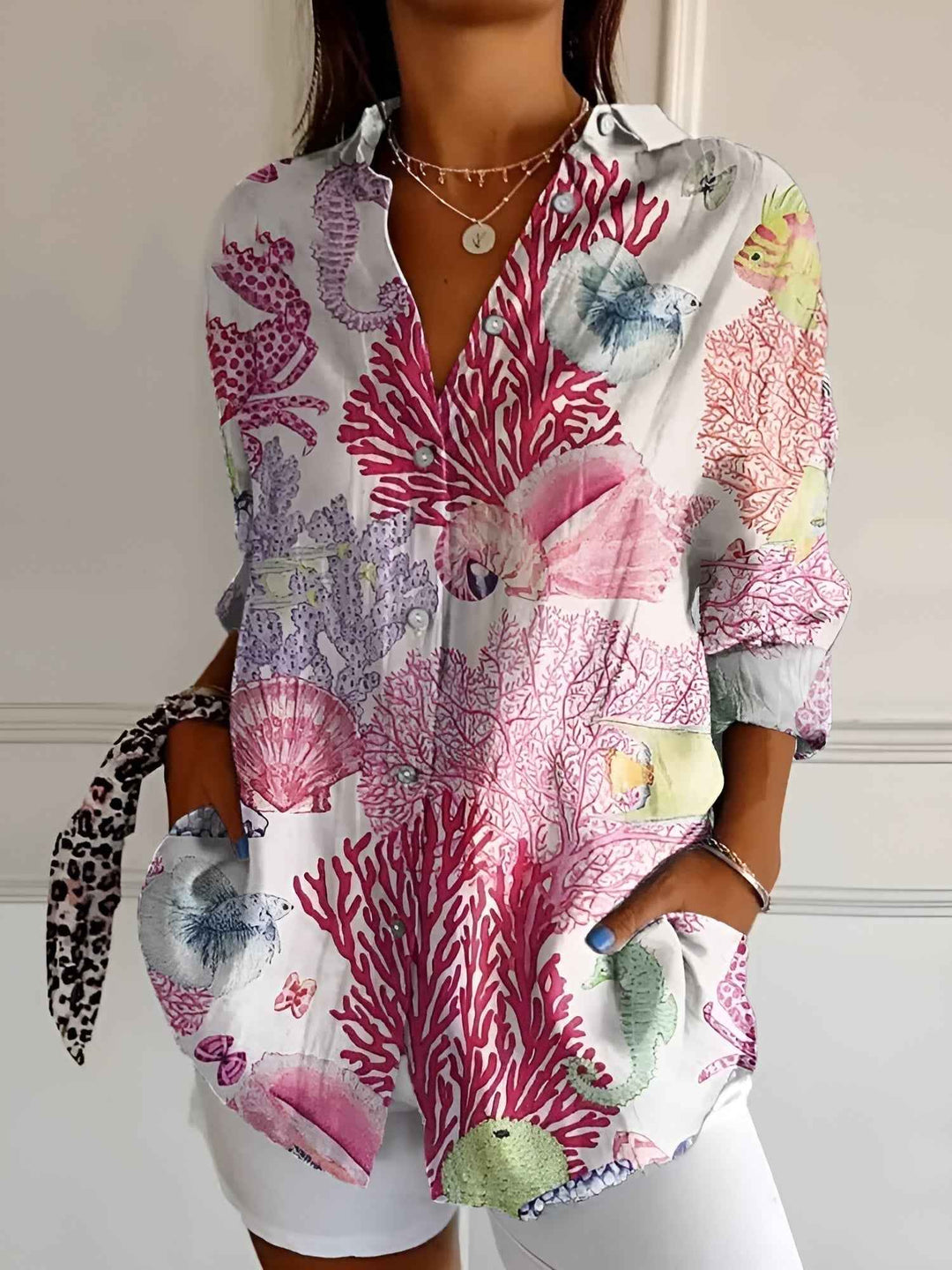 Women's Stylish Printed Button-Down Top