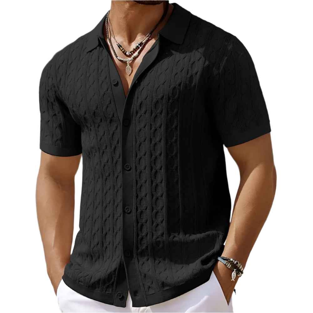 Men's Retro Jacquard Knit Polo - Stylish and Comfortable Black