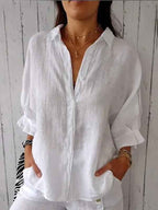 Women's Relaxed Fit Long Sleeve Blouse – Breathable Natural Fabric White