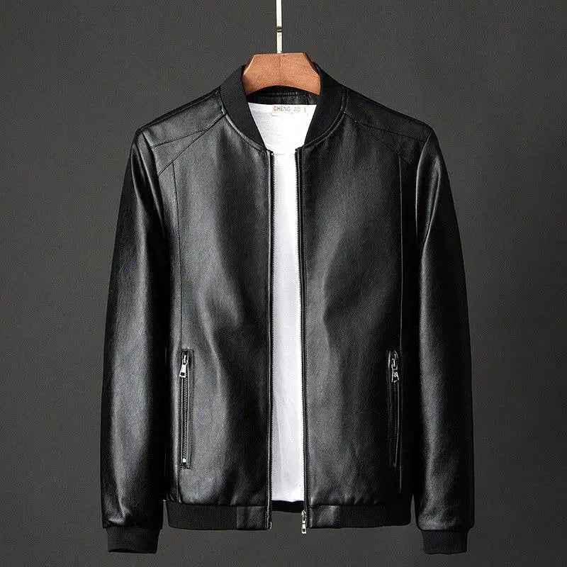 Men's Vintage Leather Jacket with Pocket - Rugged Charm & Timeless Style Black
