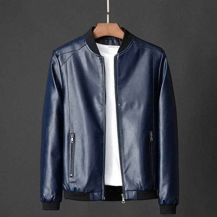 Men's Vintage Leather Jacket with Pocket - Rugged Charm & Timeless Style Blue