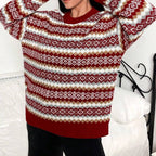 Women's Velvet Crewneck Long Sleeve Fair Isle Sweater Winter