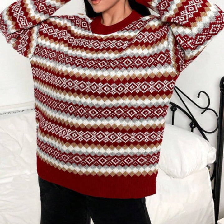 Women's Velvet Fair Isle Crew Neck Sweater