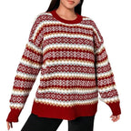 Women's Velvet Crewneck Long Sleeve Fair Isle Sweater Winter