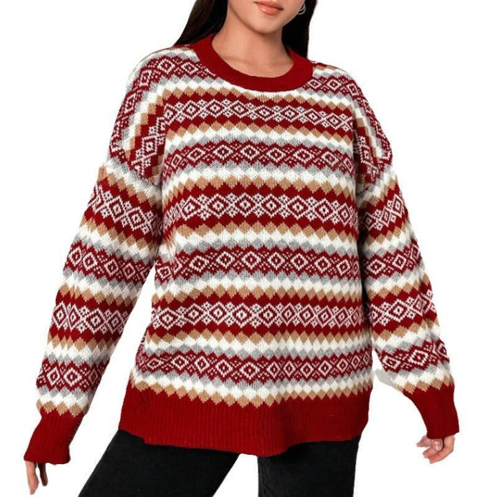 Women's Velvet Fair Isle Crew Neck Sweater