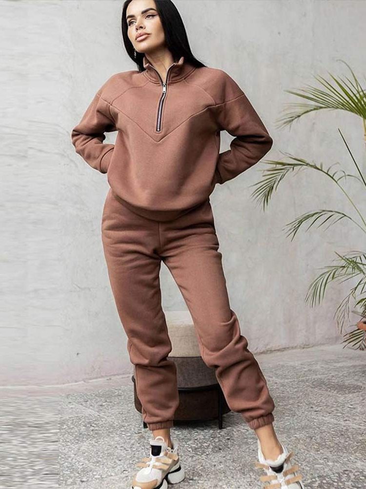 Women's Tapered Tracksuit Set with Half-Zip and Verbena Design