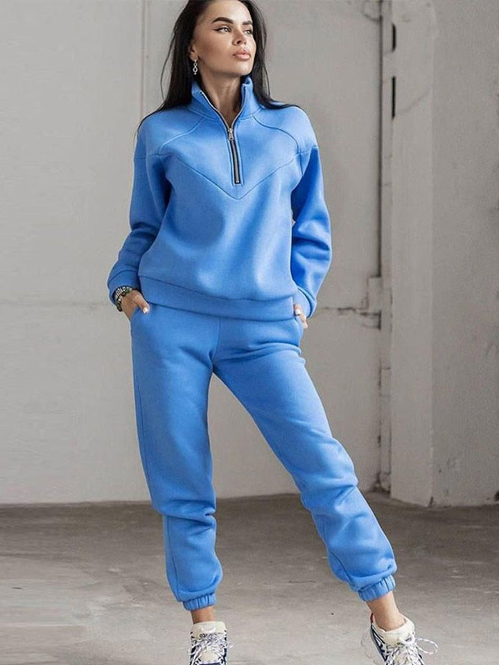 Women's Tapered Tracksuit Set with Half-Zip and Verbena Design
