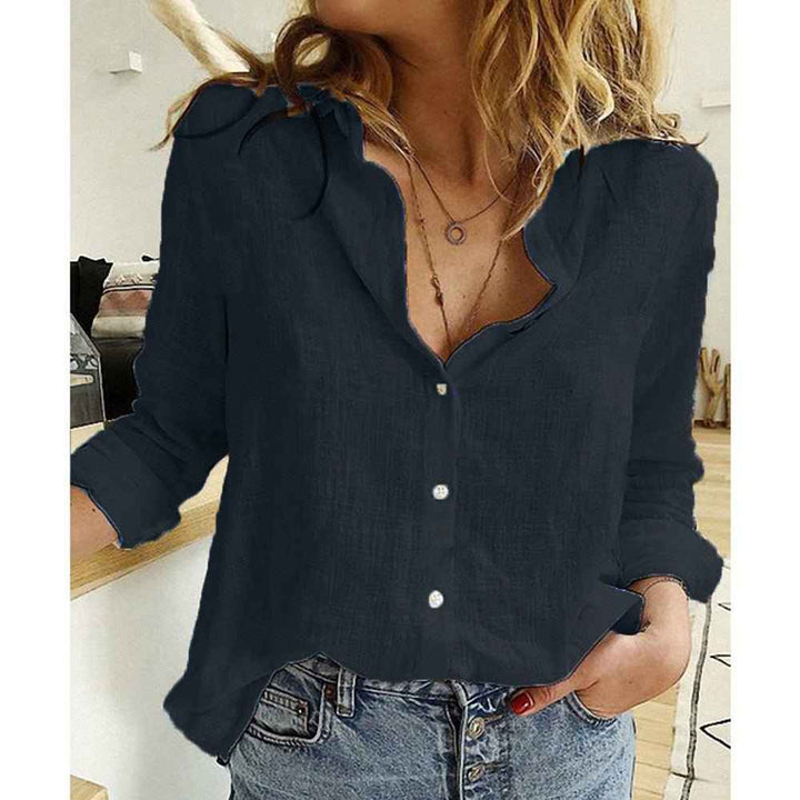 Women's Casual Relaxed Fit Long Sleeve Button-Up Blouse Black