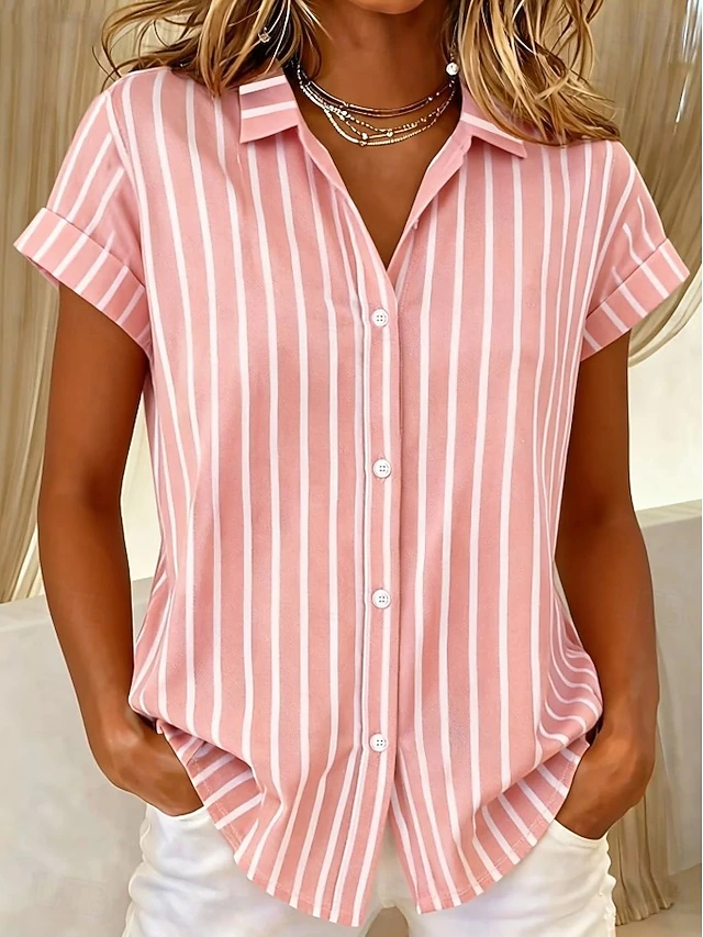 Women's Striped Short-Sleeve Blouse Pink