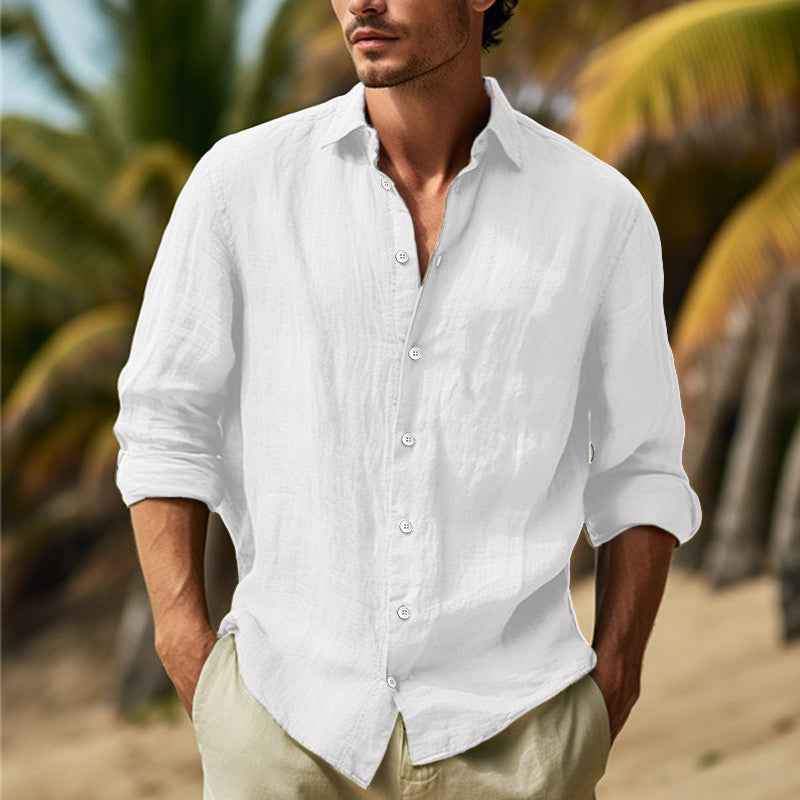 Men's Stylish Long Sleeve Shirt - William Design White