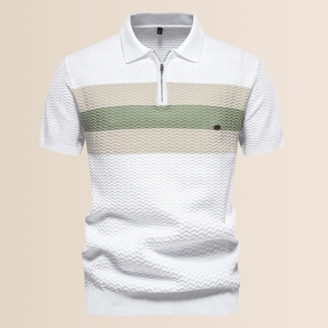 Men's Striped Knit Design Polo Shirt White