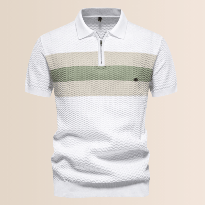 Men's Striped Knit Design Polo Shirt White