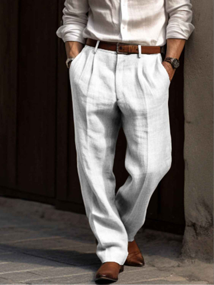 Men's Loose Fit Pleated Trousers – Double Pleat Comfort White