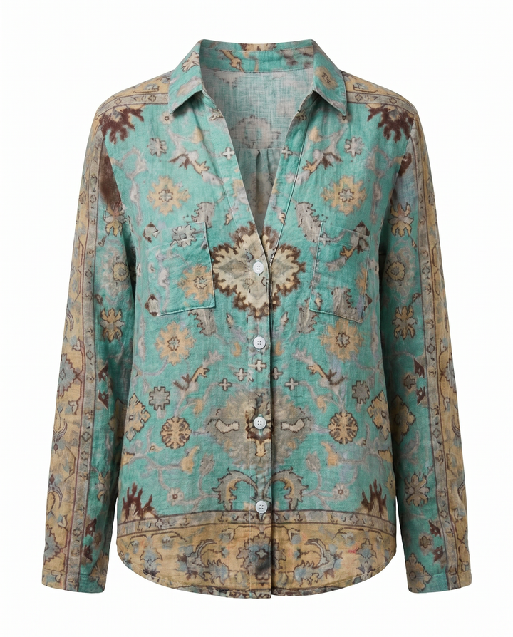 Women's Floral Print V-Neck Blouse in Vintage Style