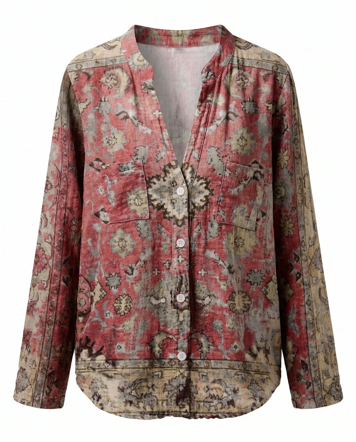 Women's Floral Print V-Neck Blouse in Vintage Style